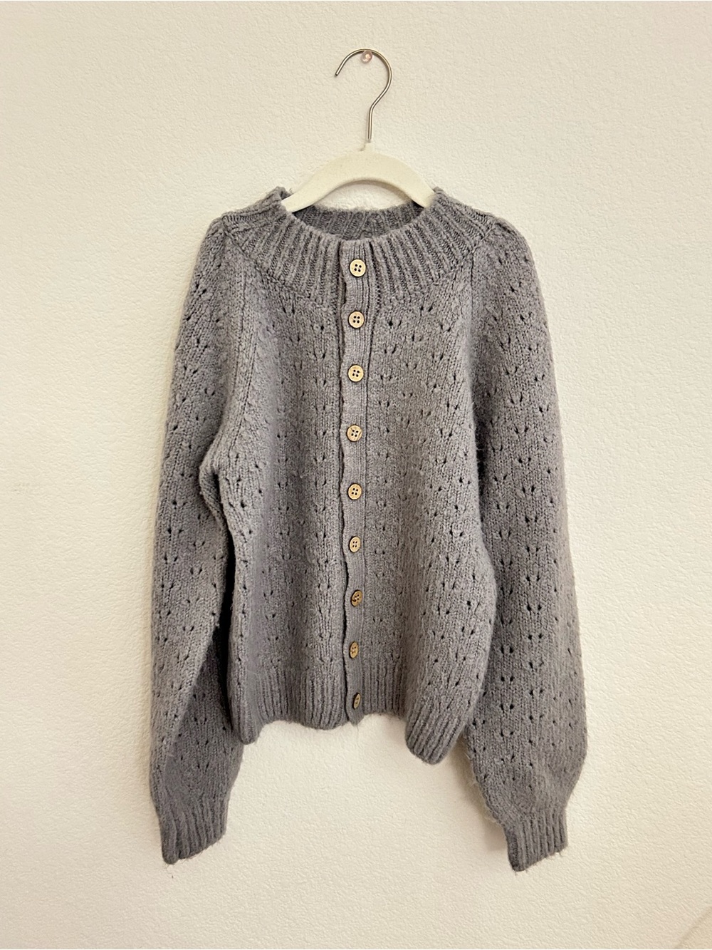 Rylee + Cru Light Gray Button-Front Knit Cardigan